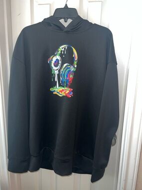 SHEIN Black Crewneck Hoodie with Multicolor Drip Headphone Graphic